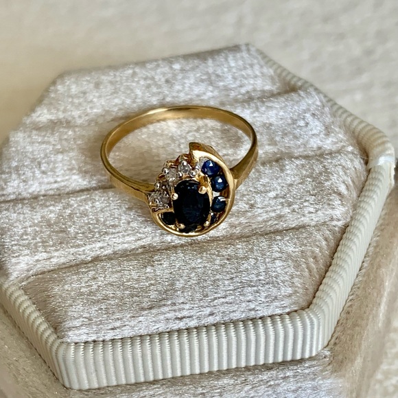 14K SOLID GOLD GENUINE 1.2CT SAPPHIRE & DIAMONDS RING - Picture 13 of 13